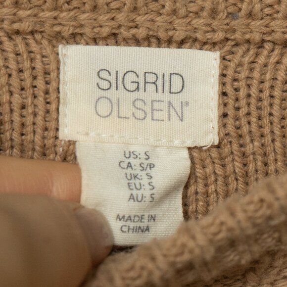 Sigrid Olsen Sweater Beige Cotton Camel Hair Rib Knit Crew Neck Minimal Pullover - Picture 4 of 8